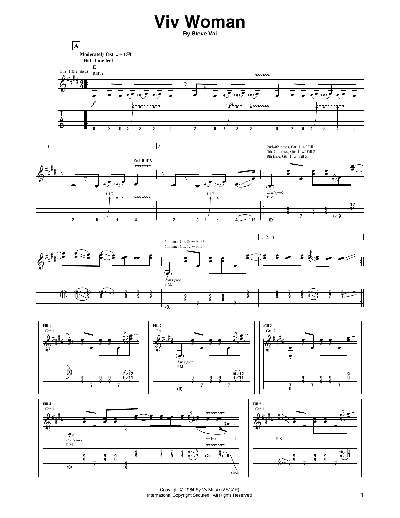 Steve Vai Viv Woman sheet music notes and chords arranged for Guitar Tab