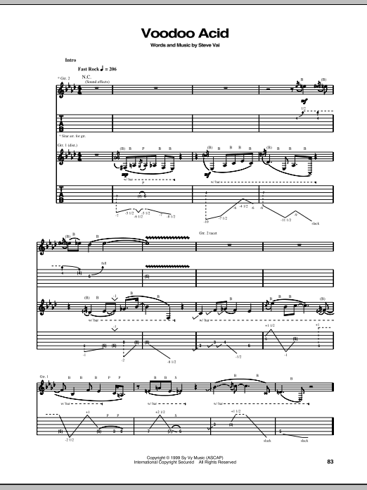 Steve Vai Voodoo Acid sheet music notes and chords arranged for Guitar Tab