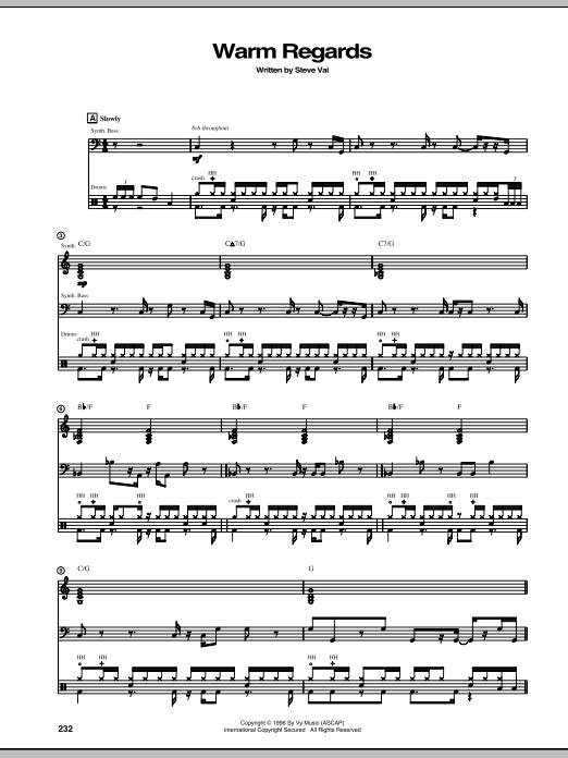 Steve Vai Warm Regards sheet music notes and chords arranged for Guitar Tab