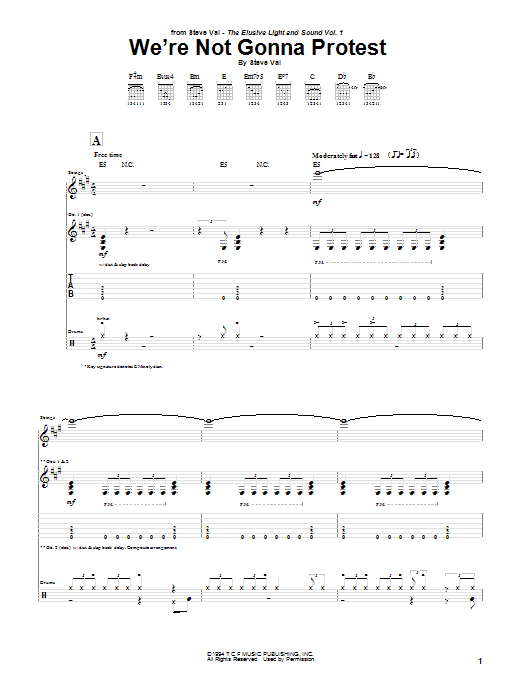 Steve Vai We're Not Gonna Protest sheet music notes and chords arranged for Guitar Tab