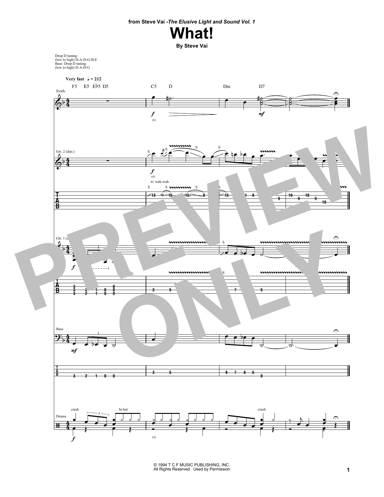 Steve Vai What! sheet music notes and chords arranged for Guitar Tab