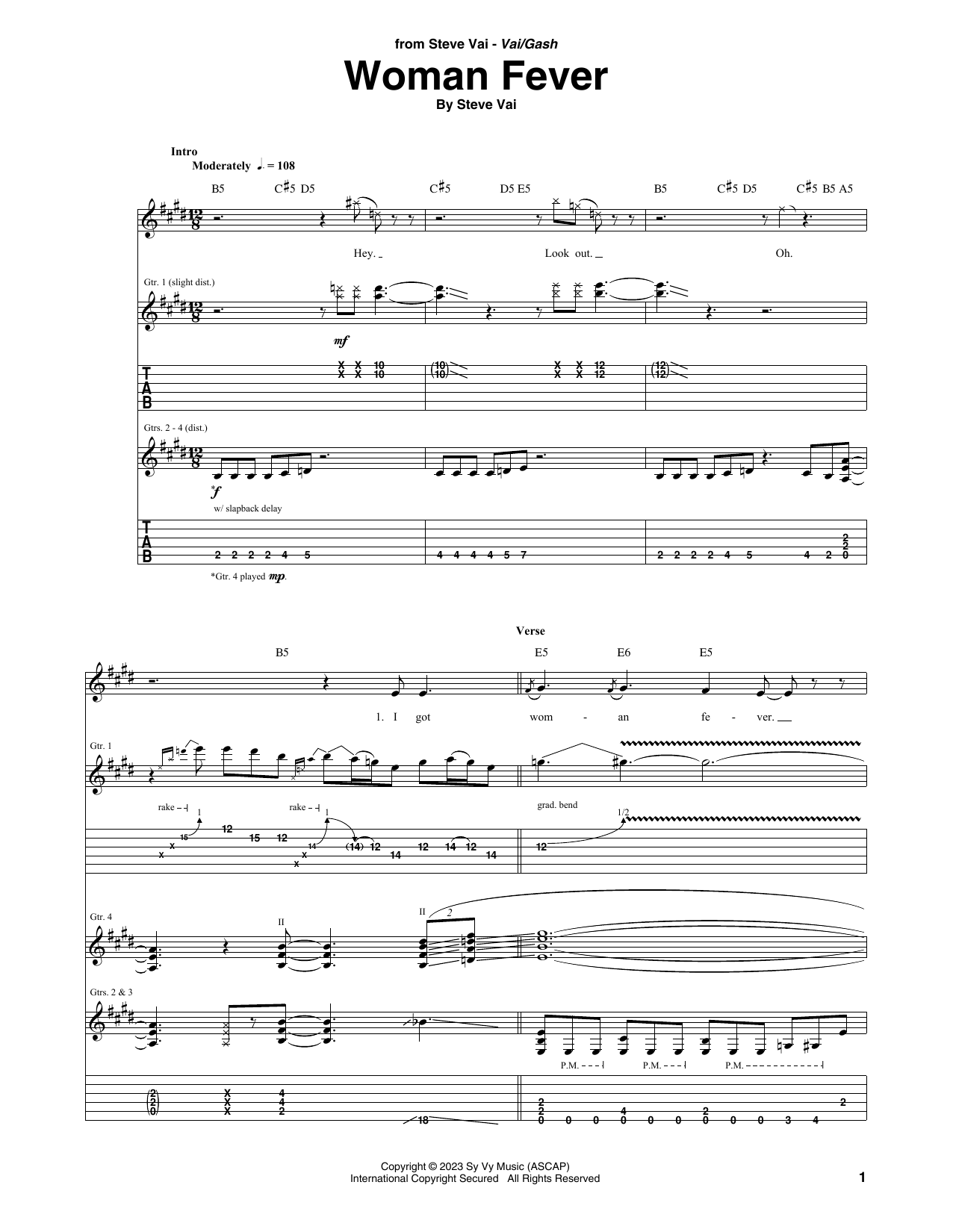 Steve Vai Woman Fever sheet music notes and chords arranged for Guitar Tab
