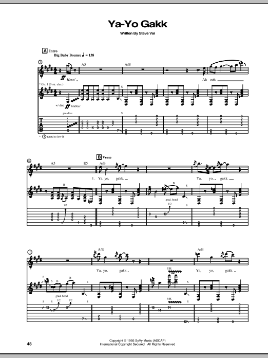 Steve Vai Ya-Yo Gakk sheet music notes and chords arranged for Guitar Tab