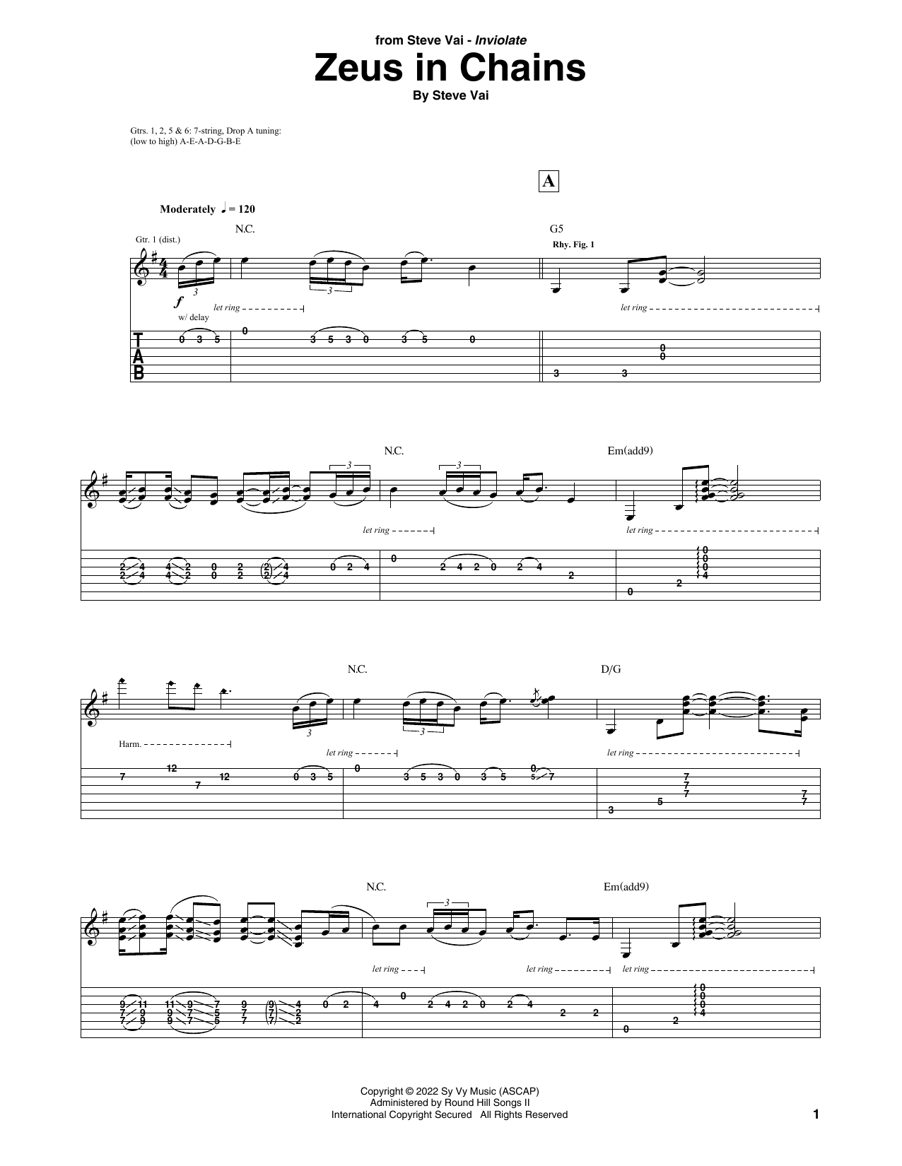 Steve Vai Zeus In Chains sheet music notes and chords arranged for Guitar Tab