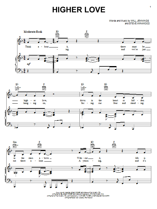 Steve Winwood Higher Love sheet music notes and chords arranged for Easy Guitar Tab