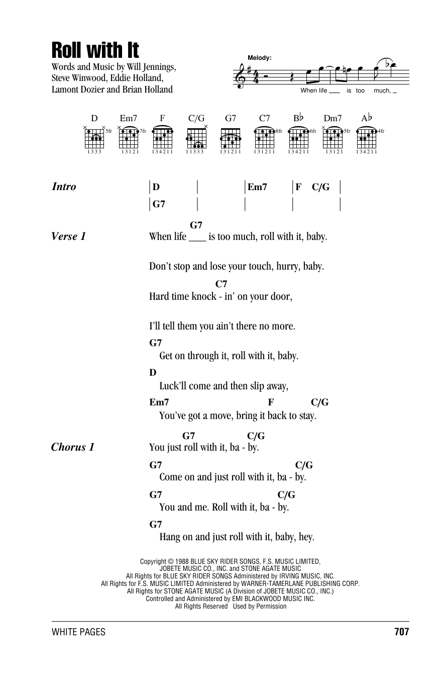 Steve Winwood Roll With It sheet music notes and chords arranged for Guitar Chords/Lyrics