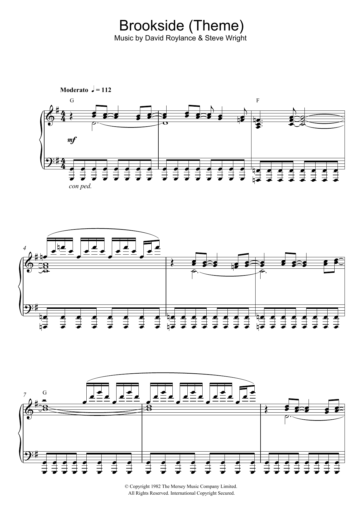 Steve Wright Brookside (Theme) sheet music notes and chords arranged for Piano Solo