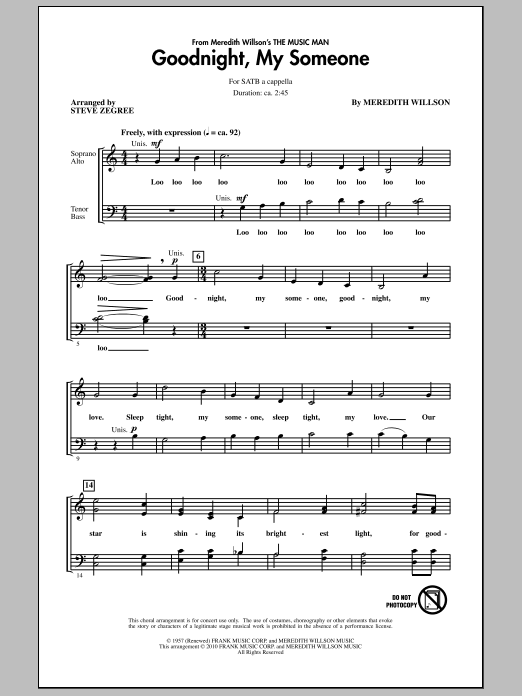 Steve Zegree Goodnight, My Someone sheet music notes and chords arranged for SATB Choir