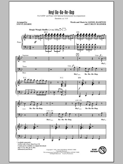 Steve Zegree Hey! Ba-Ba-Re-Bop sheet music notes and chords arranged for SAB Choir
