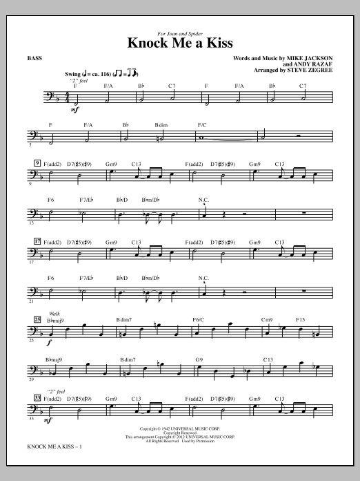 Steve Zegree Knock Me A Kiss - Bass sheet music notes and chords arranged for Choir Instrumental Pak