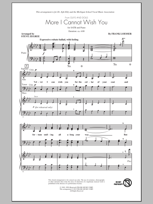 Steve Zegree More I Cannot Wish You sheet music notes and chords arranged for SATB Choir