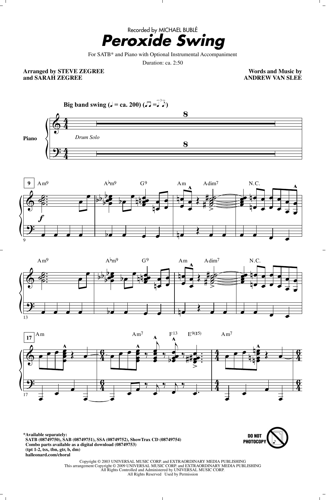 Steve Zegree Peroxide Swing sheet music notes and chords arranged for SSA Choir