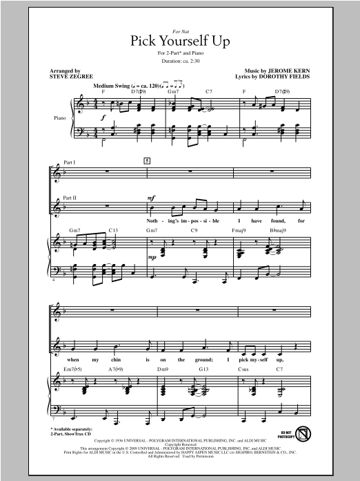 Steve Zegree Pick Yourself Up sheet music notes and chords arranged for 2-Part Choir