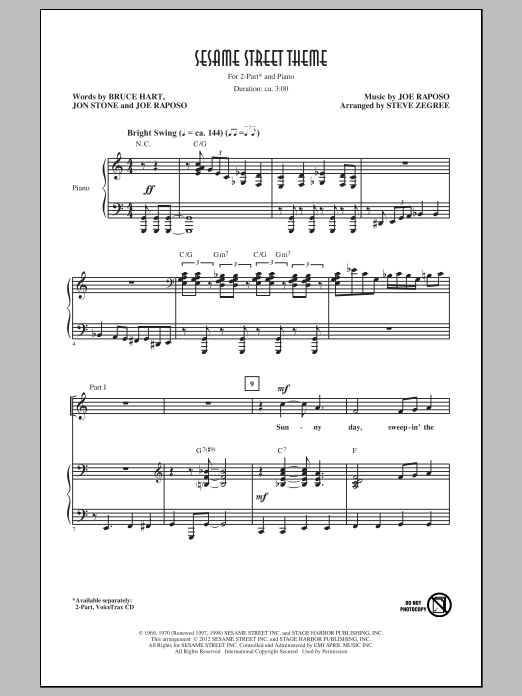Steve Zegree Sesame Street Theme sheet music notes and chords arranged for 2-Part Choir