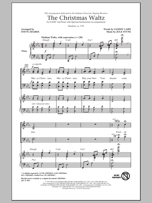 Steve Zegree The Christmas Waltz sheet music notes and chords arranged for SSA Choir