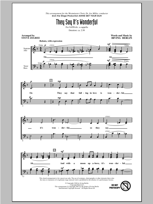 Steve Zegree They Say It's Wonderful sheet music notes and chords arranged for SATB Choir