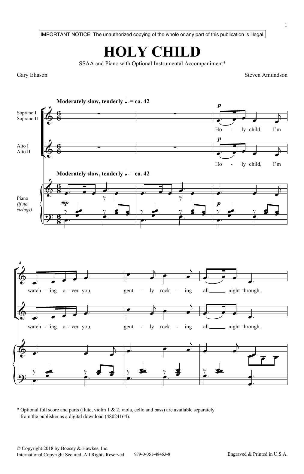 Steven Amundson Holy Child sheet music notes and chords arranged for SSA Choir