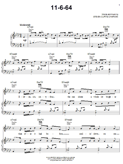 Steven Curtis Chapman 11-6-64 sheet music notes and chords arranged for Piano, Vocal & Guitar Chords (Right-Hand Melody)