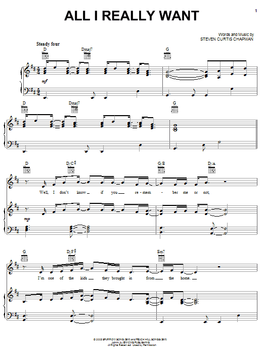 Steven Curtis Chapman All I Really Want sheet music notes and chords arranged for Piano, Vocal & Guitar Chords (Right-Hand Melody)