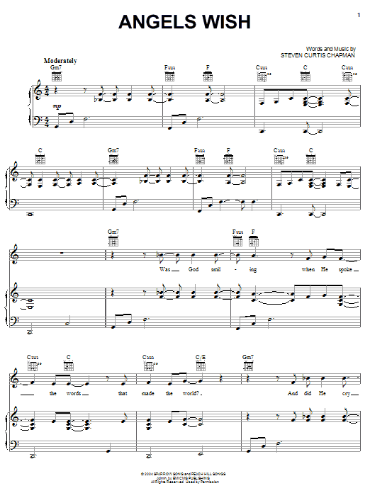 Steven Curtis Chapman Angels Wish sheet music notes and chords arranged for Piano, Vocal & Guitar Chords (Right-Hand Melody)