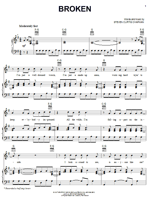 Steven Curtis Chapman Broken sheet music notes and chords arranged for Piano, Vocal & Guitar Chords (Right-Hand Melody)