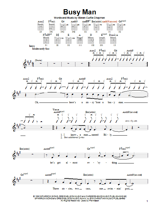 Steven Curtis Chapman Busy Man sheet music notes and chords arranged for Easy Guitar