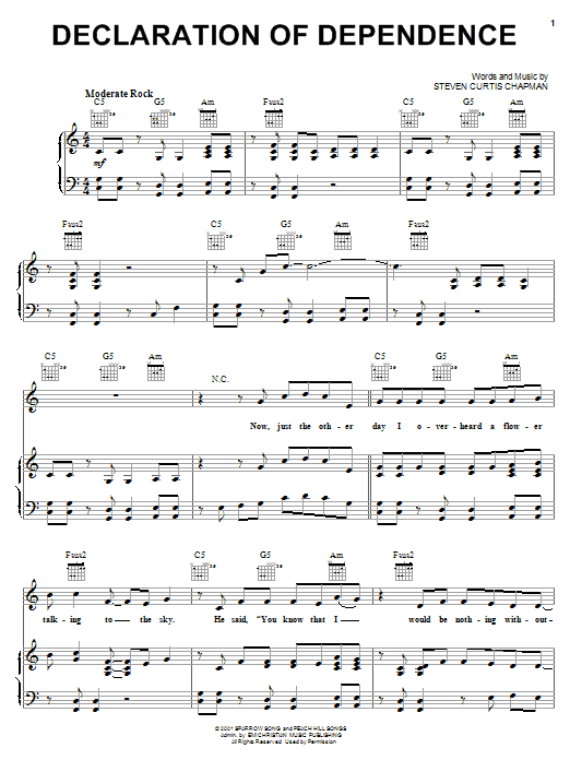 Steven Curtis Chapman Declaration Of Dependence sheet music notes and chords arranged for Piano, Vocal & Guitar Chords (Right-Hand Melody)