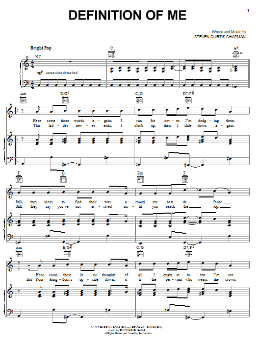 Steven Curtis Chapman Definition Of Me sheet music notes and chords arranged for Piano, Vocal & Guitar Chords (Right-Hand Melody)