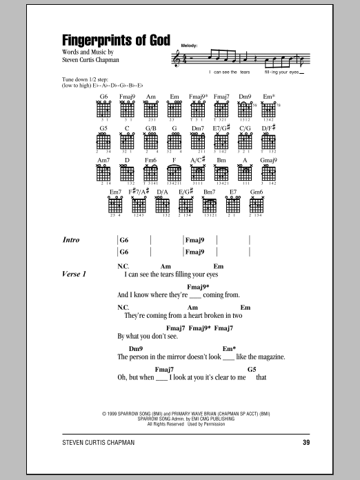 Steven Curtis Chapman Fingerprints Of God sheet music notes and chords arranged for Lead Sheet / Fake Book