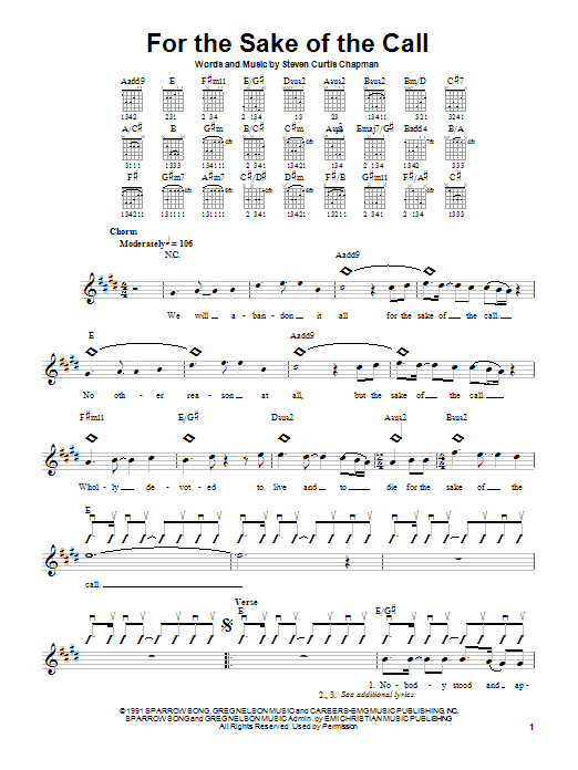 Steven Curtis Chapman For The Sake Of The Call sheet music notes and chords arranged for Easy Guitar