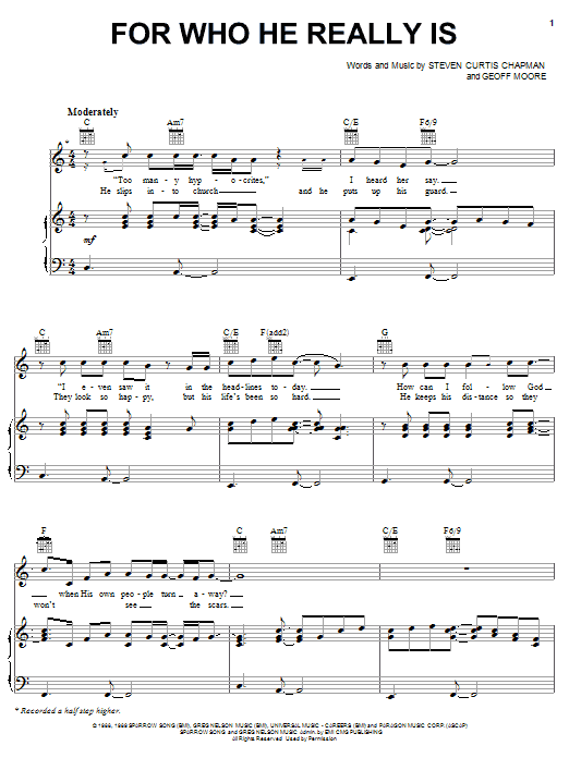 Steven Curtis Chapman For Who He Really Is sheet music notes and chords arranged for Piano, Vocal & Guitar Chords (Right-Hand Melody)