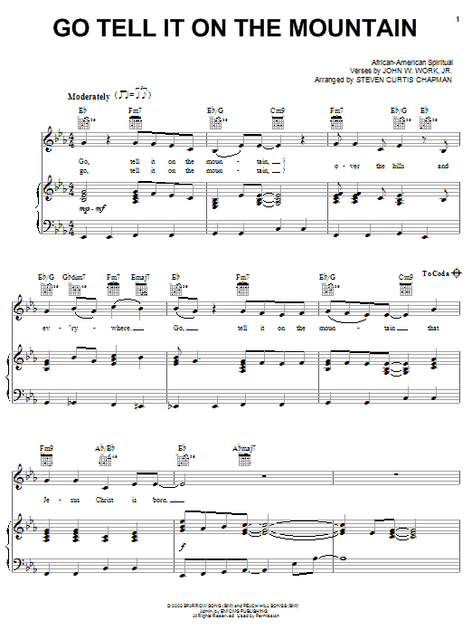 Steven Curtis Chapman Go, Tell It On The Mountain sheet music notes and chords arranged for Piano, Vocal & Guitar Chords (Right-Hand Melody)
