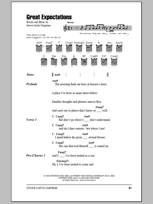 Steven Curtis Chapman Great Expectations sheet music notes and chords arranged for Piano, Vocal & Guitar Chords (Right-Hand Melody)