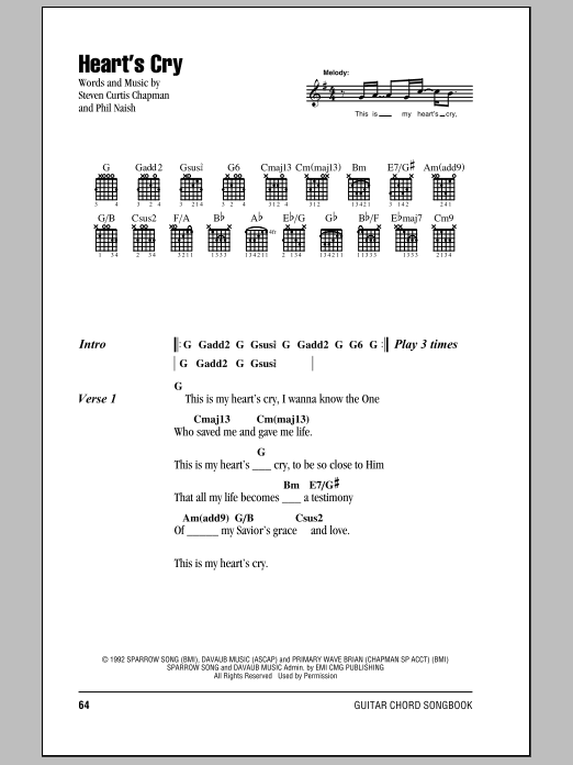 Steven Curtis Chapman Heart's Cry sheet music notes and chords arranged for Guitar Chords/Lyrics