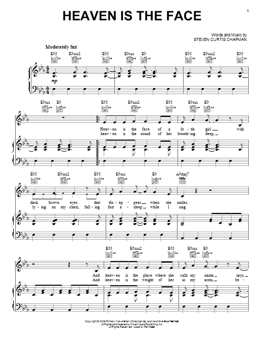 Steven Curtis Chapman Heaven Is The Face sheet music notes and chords arranged for Piano, Vocal & Guitar Chords (Right-Hand Melody)