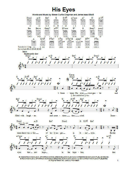 Steven Curtis Chapman His Eyes sheet music notes and chords arranged for Easy Guitar