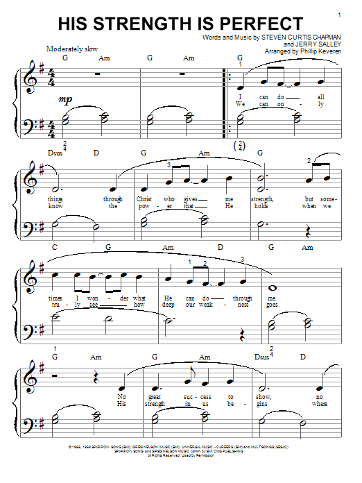 Steven Curtis Chapman His Strength Is Perfect (arr. Phillip Keveren) sheet music notes and chords arranged for Big Note Piano