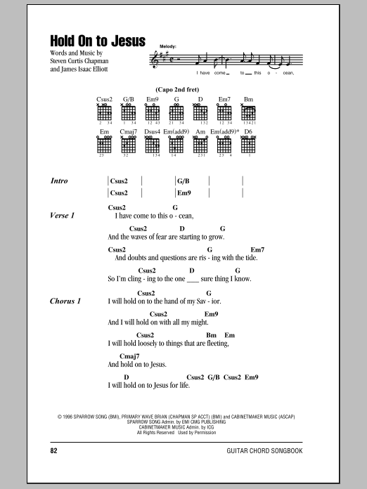Steven Curtis Chapman Hold On To Jesus sheet music notes and chords arranged for Guitar Chords/Lyrics