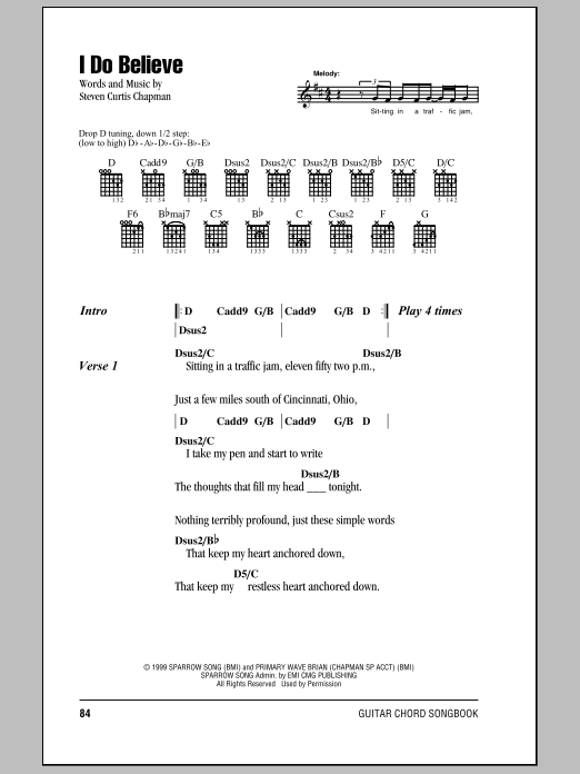Steven Curtis Chapman I Do Believe sheet music notes and chords arranged for Guitar Chords/Lyrics