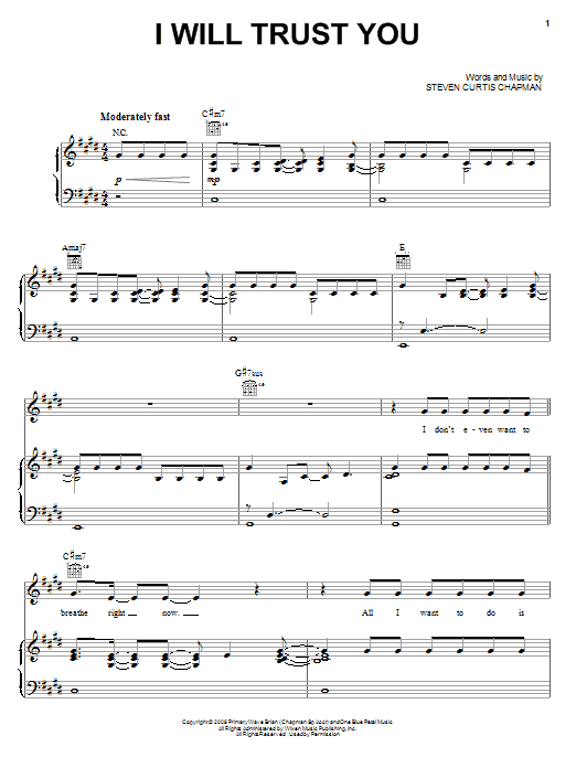 Steven Curtis Chapman I Will Trust You sheet music notes and chords arranged for Piano, Vocal & Guitar Chords (Right-Hand Melody)