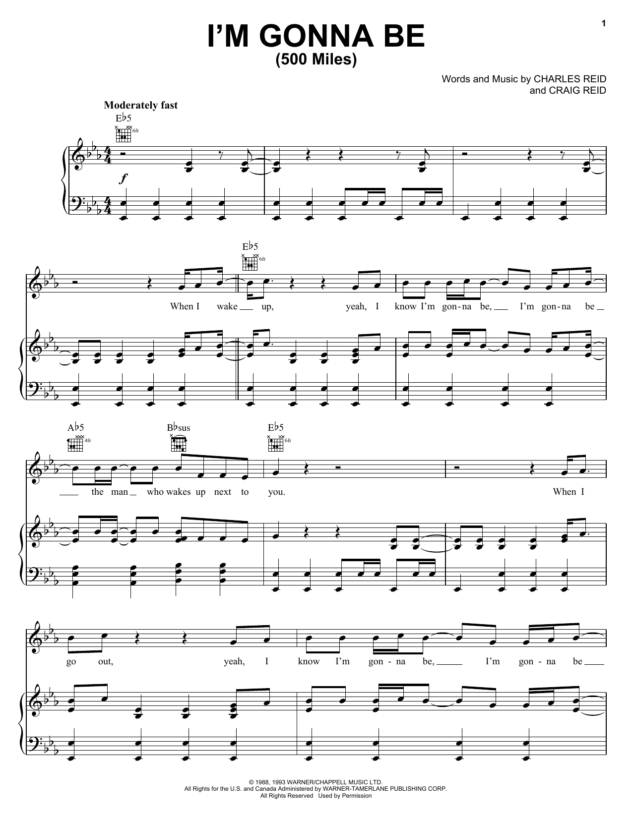 Steven Curtis Chapman I'm Gonna Be (500 Miles) sheet music notes and chords arranged for Piano, Vocal & Guitar Chords (Right-Hand Melody)