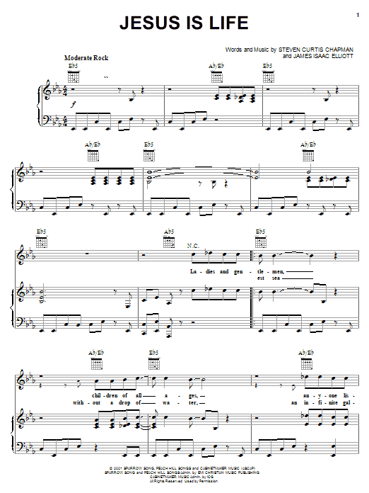 Steven Curtis Chapman Jesus Is Life sheet music notes and chords arranged for Piano, Vocal & Guitar Chords (Right-Hand Melody)
