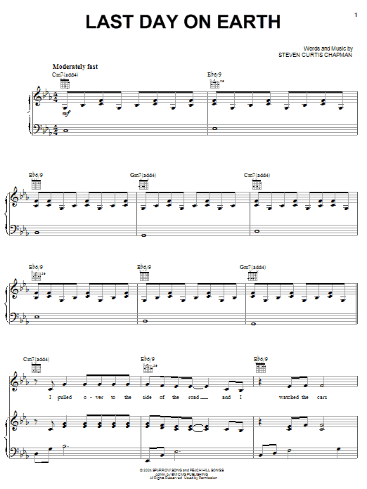 Steven Curtis Chapman Last Day On Earth sheet music notes and chords arranged for Piano, Vocal & Guitar Chords (Right-Hand Melody)
