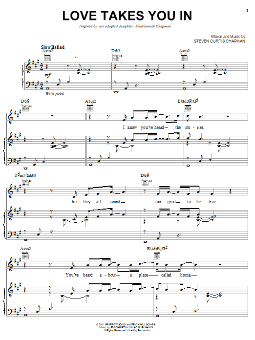 Steven Curtis Chapman Love Takes You In sheet music notes and chords arranged for Piano, Vocal & Guitar Chords (Right-Hand Melody)