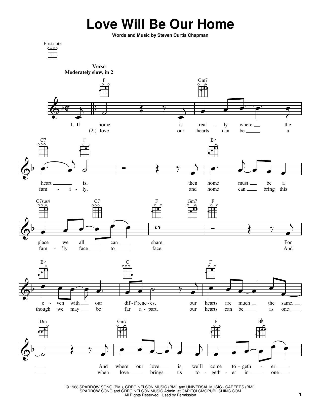 Steven Curtis Chapman Love Will Be Our Home sheet music notes and chords arranged for Ukulele