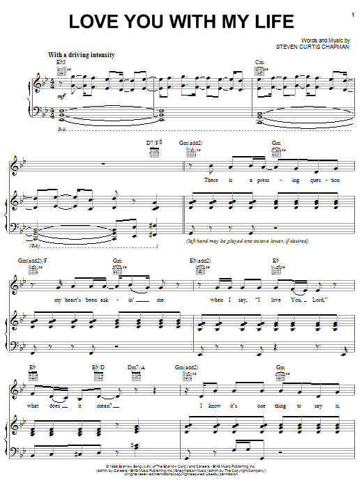 Steven Curtis Chapman Love You With My Life sheet music notes and chords arranged for Piano, Vocal & Guitar Chords (Right-Hand Melody)