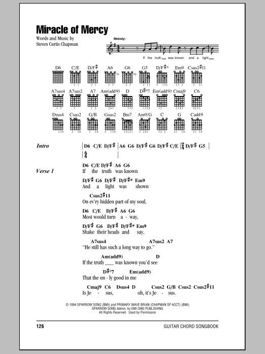 Steven Curtis Chapman Miracle Of Mercy sheet music notes and chords arranged for Guitar Chords/Lyrics