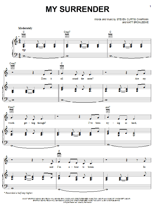 Steven Curtis Chapman My Surrender sheet music notes and chords arranged for Piano, Vocal & Guitar Chords (Right-Hand Melody)