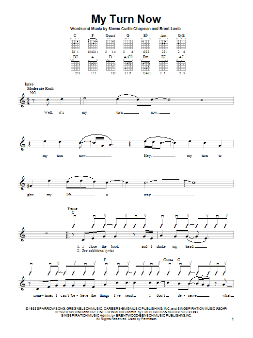 Steven Curtis Chapman My Turn Now sheet music notes and chords arranged for Easy Guitar