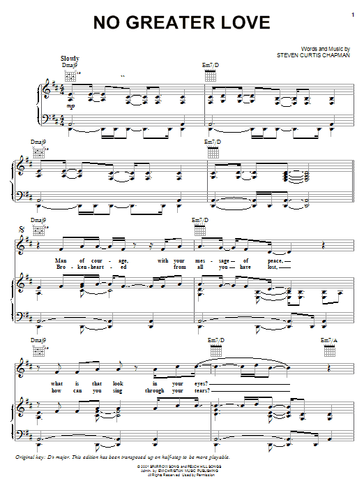 Steven Curtis Chapman No Greater Love sheet music notes and chords arranged for Piano, Vocal & Guitar Chords (Right-Hand Melody)